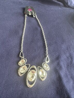 Silver-Tone Crystal Statement Necklace with earrings